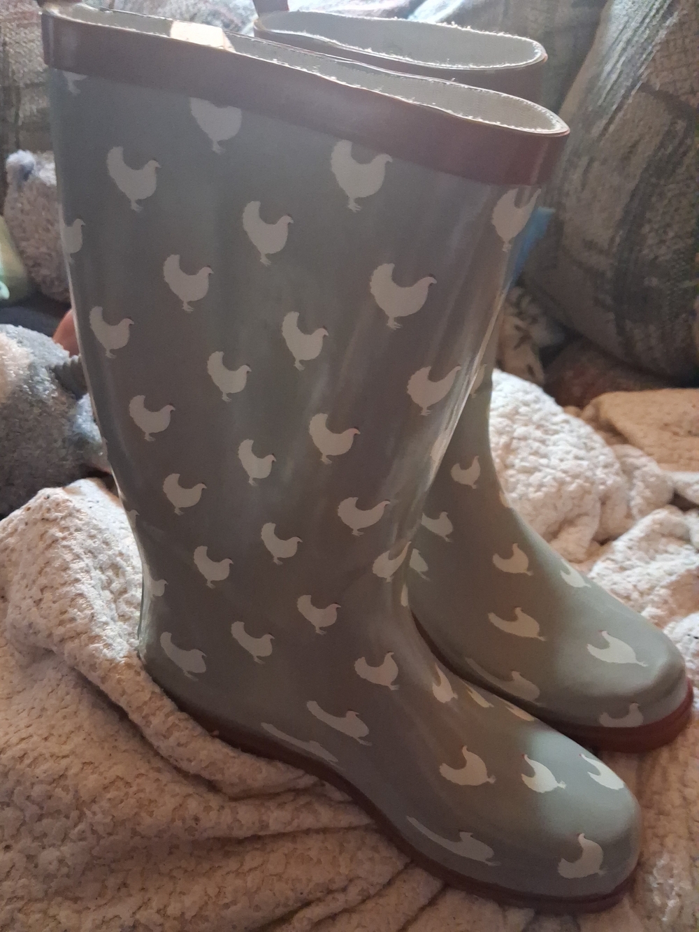 Women’s Gray Chicken-Print Waterproof Rain Boots